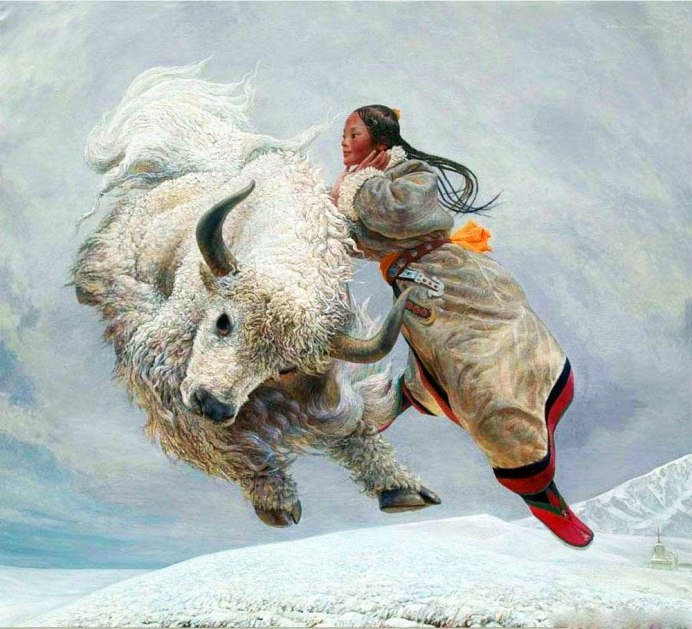 Белый як самка