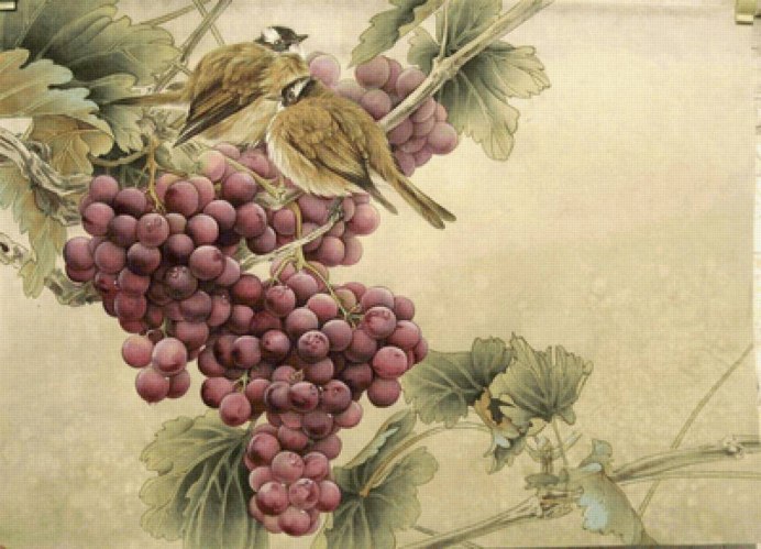 Птичка на винограде