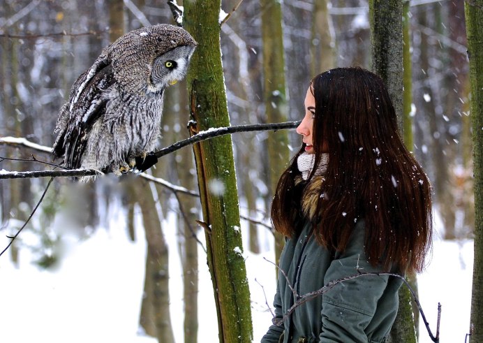 Фотосессия с совой зимой