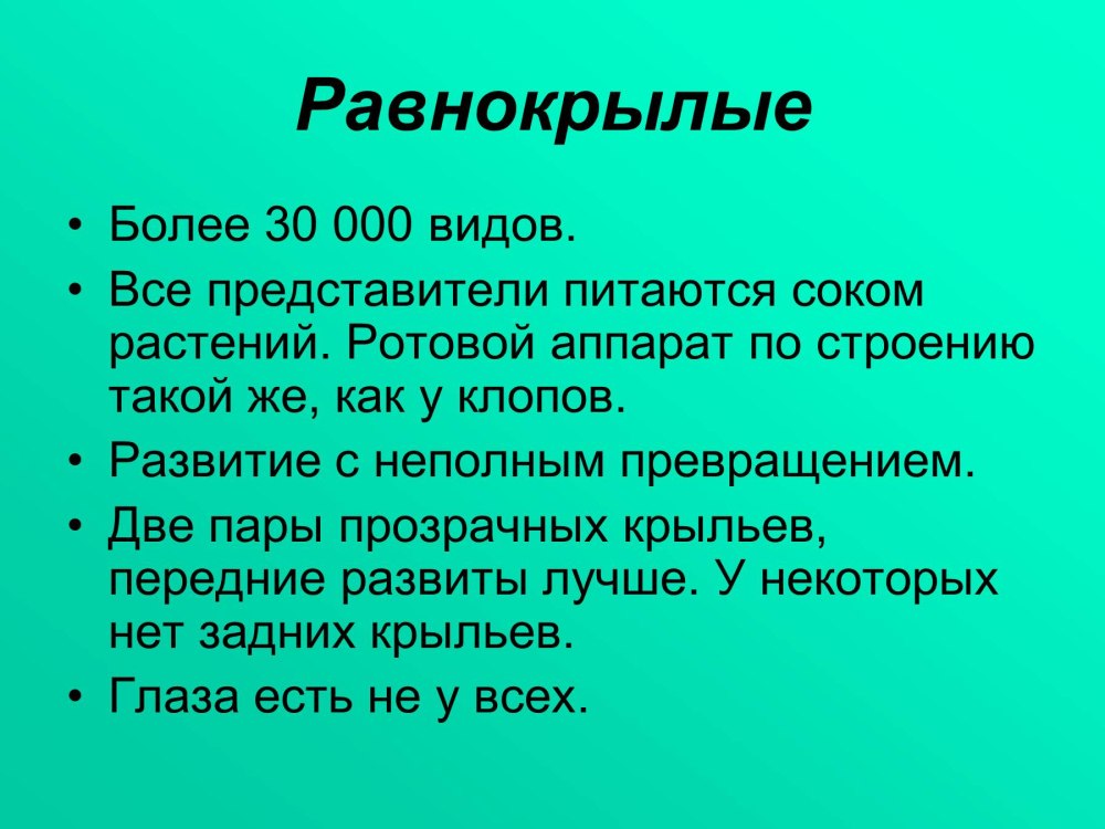 Признаки отряда Равнокрылые