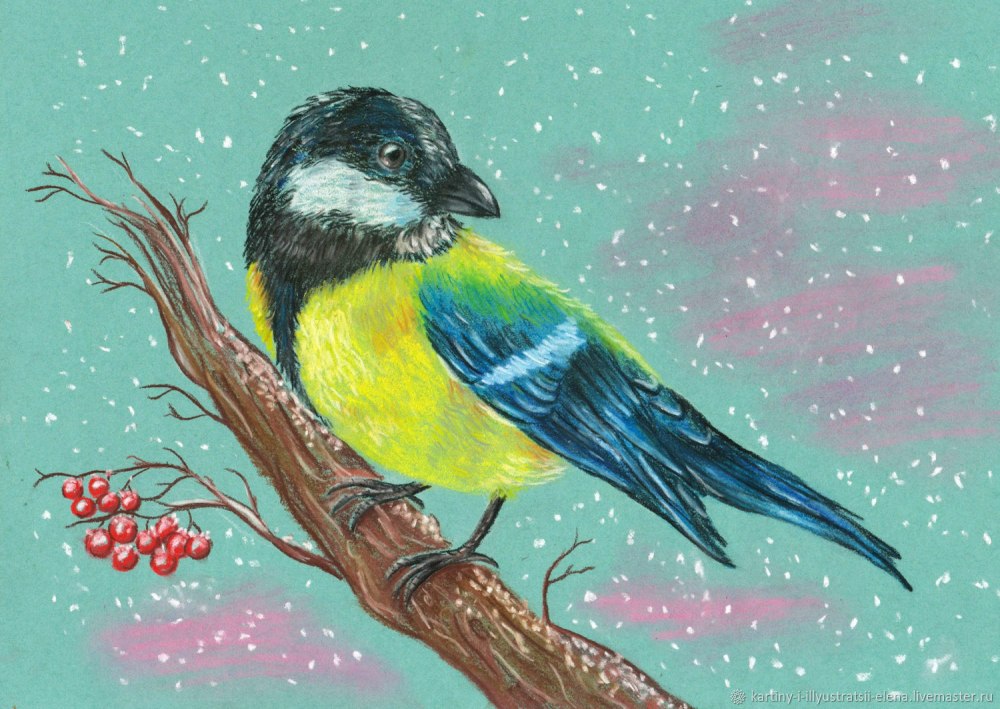 Синичка пастелью