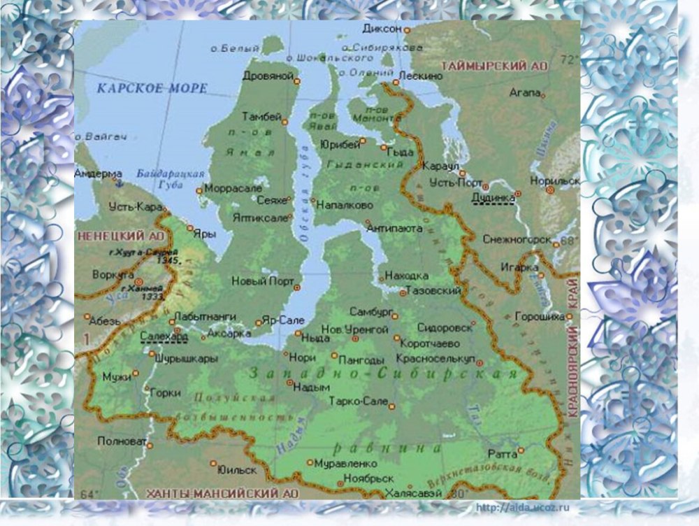 Ямало-Ненецкий автономный округ физическая карта